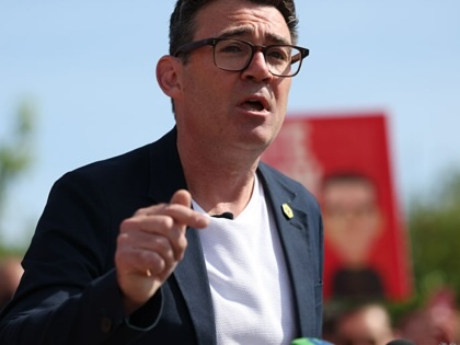Andy Burnham speaks during his campaign launch for the Makerfield by-election on May 22, 2026.