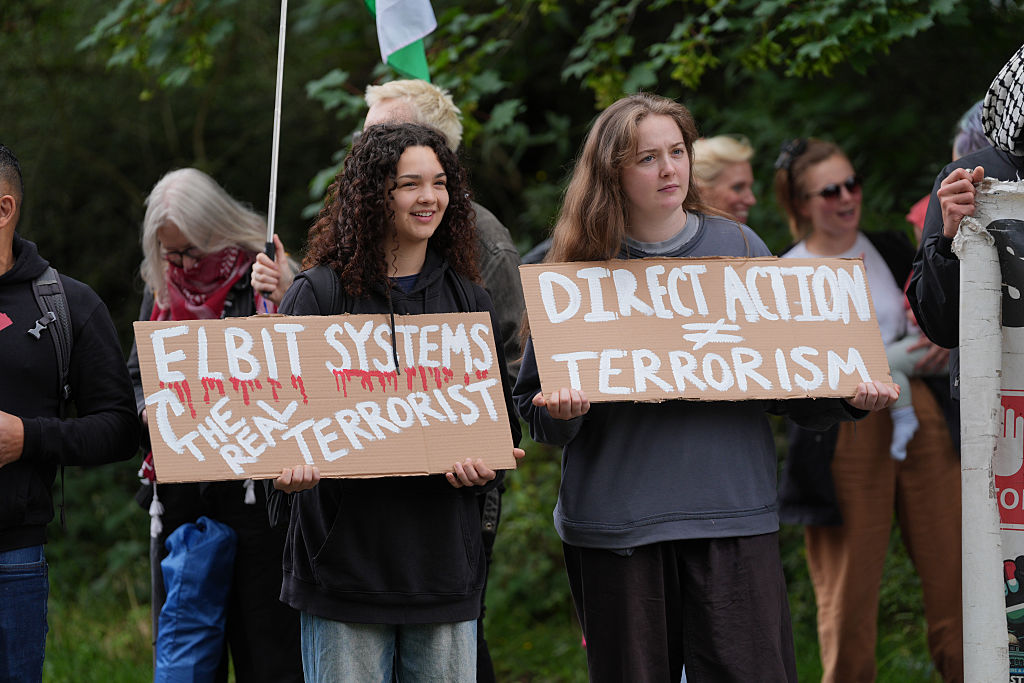 People protest outside Woolwich Crown Court, London, ahead of a hearing where Palestine Action activists are due to be sentenced.