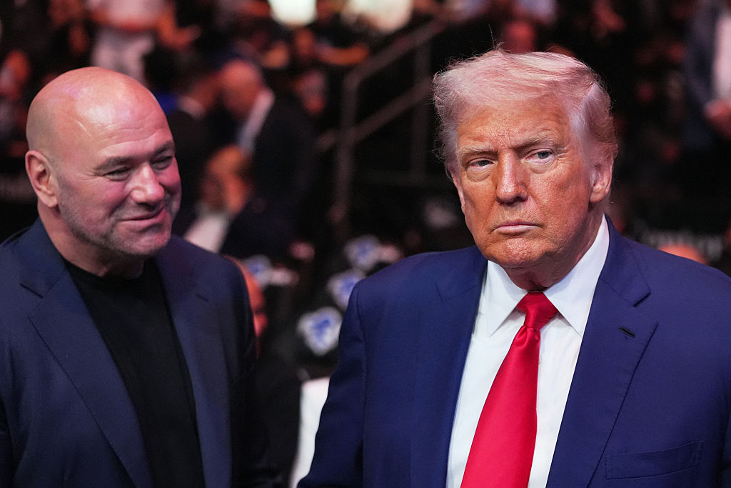 Donald Trump and Dana White attend a UFC event in 2025. 