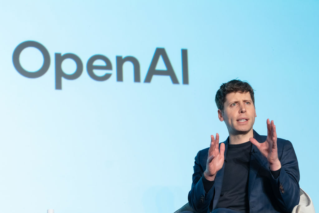 OpenAI CEO Sam Altman speaks during a talk session with SoftBank Group CEO Masayoshi Son at an event titled "Transforming Business through AI" in Tokyo, Japan, on February 3, 2025.