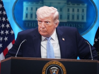 Donald Trump conducts a news conference about the war in Iran on April 6, 2026.