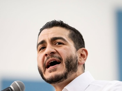 Abdul El-Sayed, candidate for US Senate in Michigan, speaks at Mumford High School on May 3, 2026, in Detroit, Michigan.