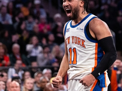 Jalen Brunson of the New York Knicks reacts during the first quarter of a game against the San Antonio Spurs at Madison Square Garden on March 1, 2026, in New York City.
