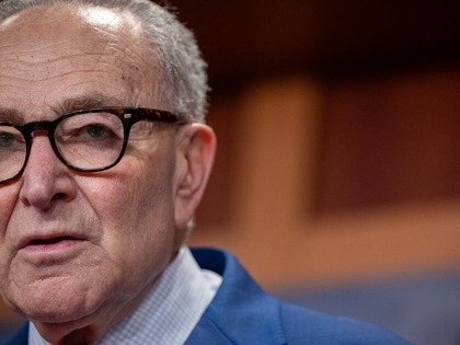 Senate Minority Leader Chuck Schumer speaks at a press conference in Washington, DC, on April 22, 2026.