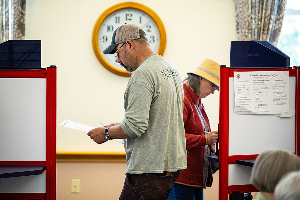 Voters cast their ballots at a polling location inside Ellsworth City Hall during a primary election in Ellsworth, Maine, on Tuesday, June 9, 2026.