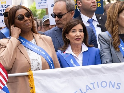 Letitia James, Kathy Hochul. and Julie Menin are seen at the 2026 Israel Day Parade on May 31, 2026, in New York City.