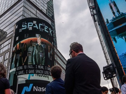 Elon Musk, founder of SpaceX, on screen during the company's initial public offering at the Nasdaq MarketSite in New York City on Friday, June 12, 2026.