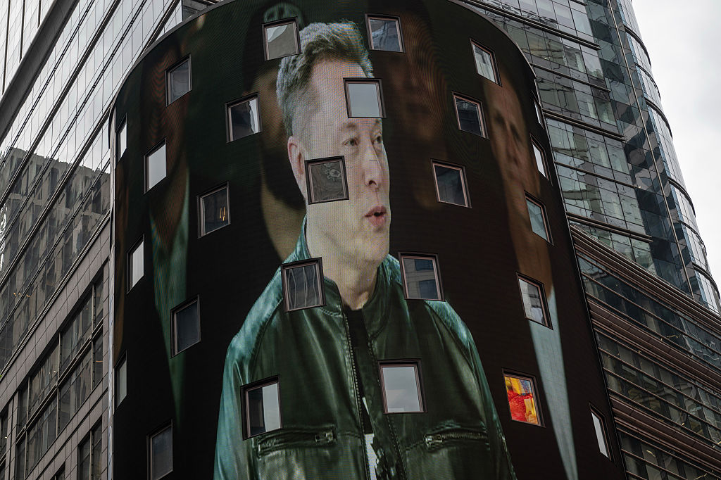 Elon Musk screened on a Times Square building during SpaceX's IPO. 