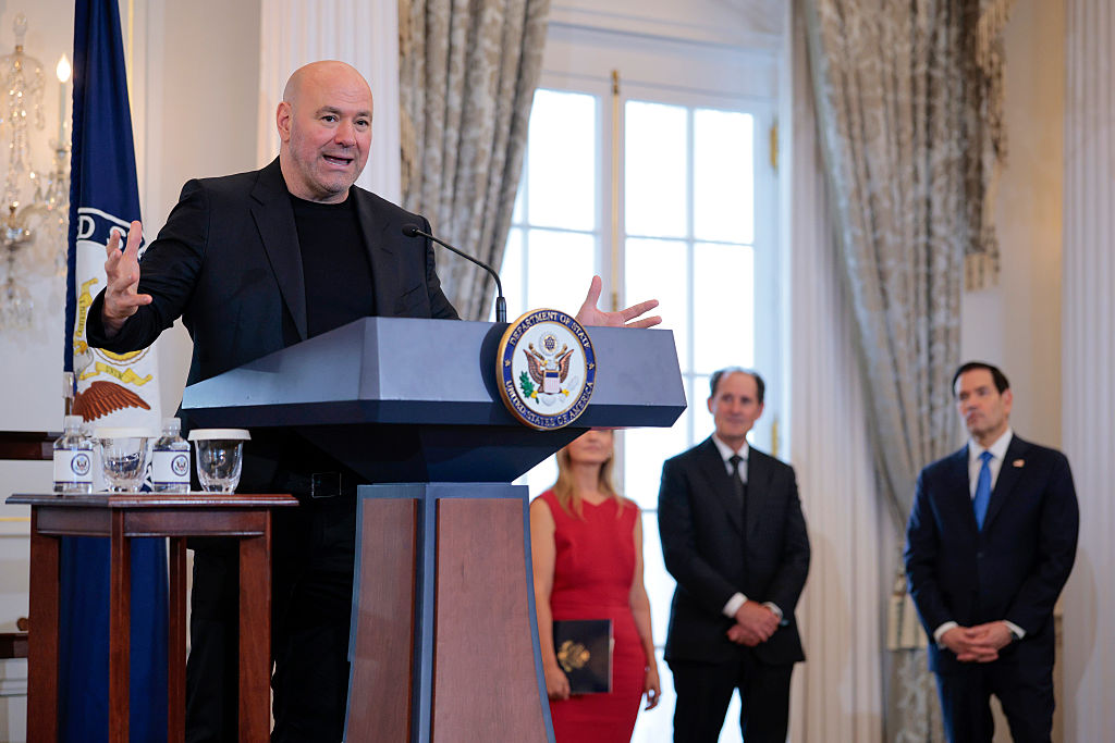 Ultimate Fighting Championship CEO Dana White speaks during a Memorandum of Understanding (MOU) signing ceremony at the US State Department on June 11, 2026, in Washington, DC.