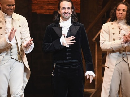 Phillipa Soo, Christopher Jackson, Lin-Manuel Miranda and Anthony Ramos in Lin-Manuel Miranda's final performance of "Hamilton" on Broadway at Richard Rodgers Theatre on July 9, 2016, in New York City.