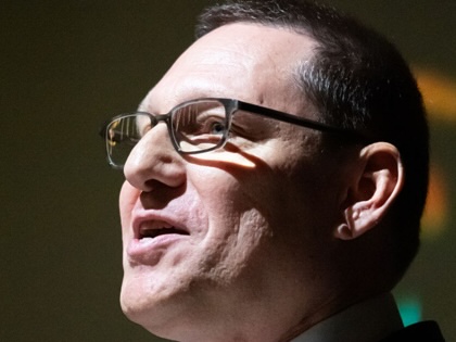 Newly elected NDP leader Avi Lewis speaks at a memorial service for this father, in Toronto, Canada, on April 26, 2026. 