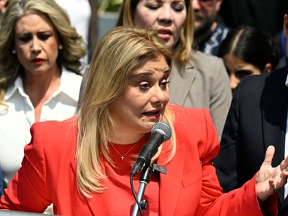Chihuahua Governor Maru Campos gives a press conference in Mexico City.