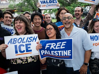 State Representative Emily Gallagher, a Democrat from New York, from center left, State Representative Claire Valdez, a Democrat from New York and US House candidate, and State Representative Chris Rabb, a Democrat from Pennsylvania and US Congressional candidate, during a canvass launch ahead of a primary election in the Brooklyn borough of New York on Monday, June 22, 2026.