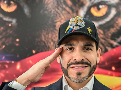Colombian presidential candidate Abelardo de la Espriella salutes during an interview with Agence France-Presse in Bogota on February 11, 2026.