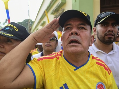 Supporters of Colombia's far-right Abelardo de la Espriella attend a rally during his presidential campaign. 