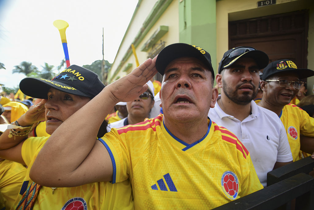 Supporters of Colombia's far-right Abelardo de la Espriella attend a rally during his presidential campaign.