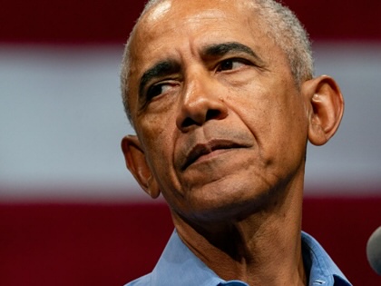 Barack Obama speaks during a 2025 campaign event for then–gubernatorial candidate for Virginia, Abigail Spanberger.