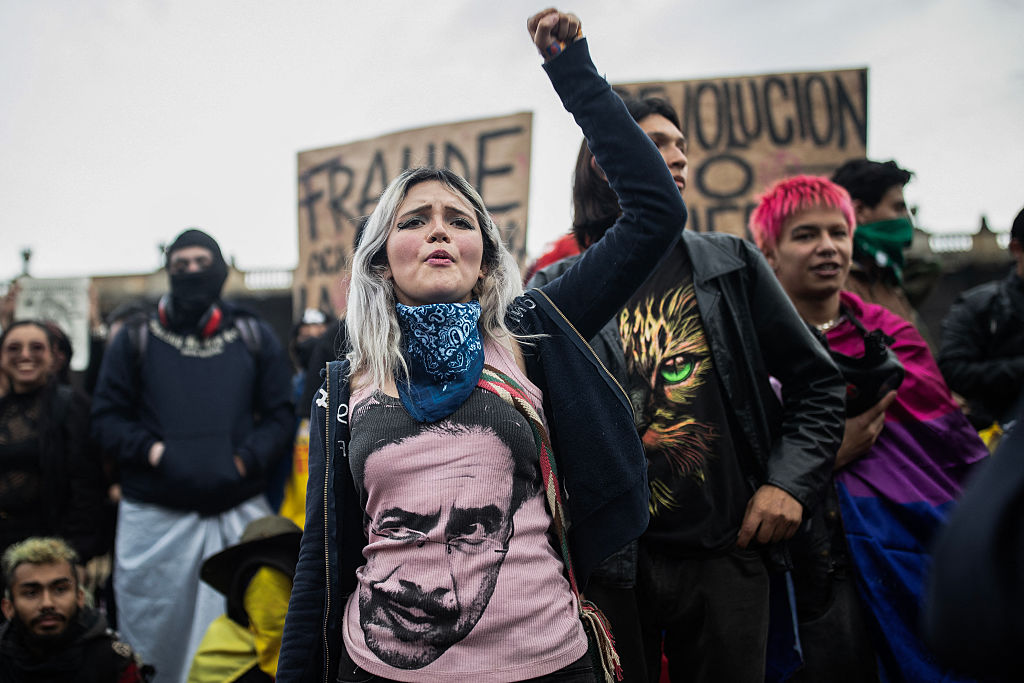 Colombians take part in a protest against the results of the presidential runoff election in Bogotá, on June 22, 2026.
