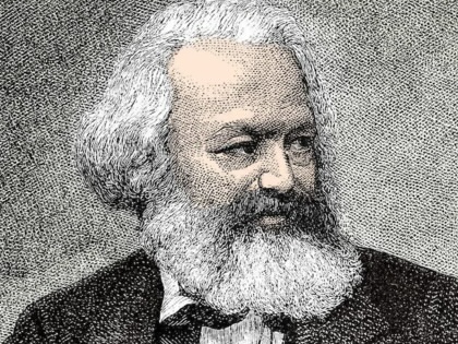 Karl Marx (1818-1883). Engraving B. N. Colorized photo.