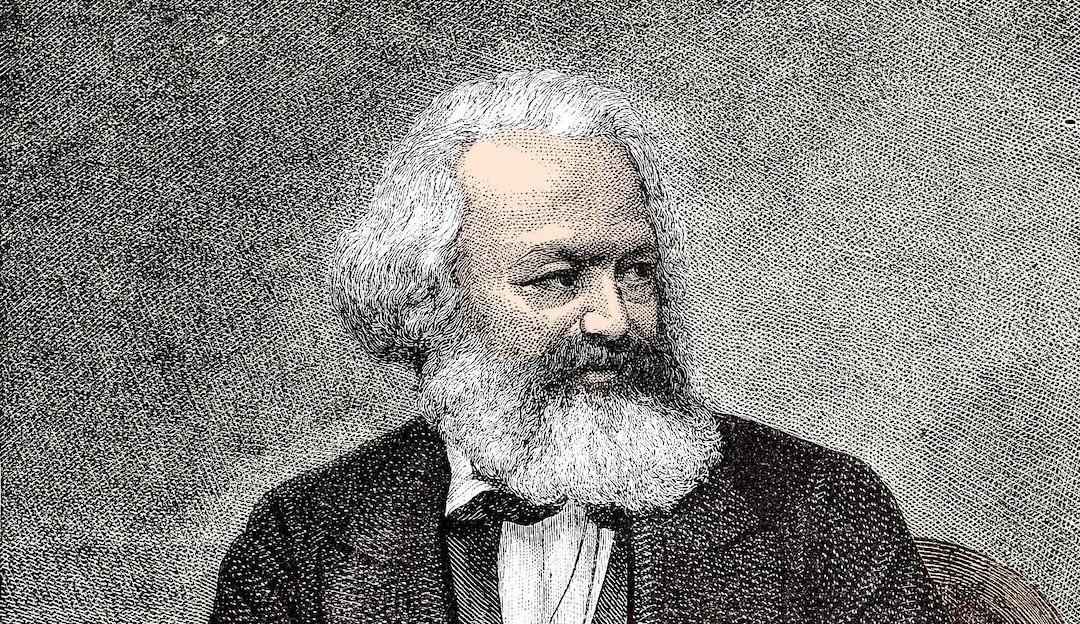 Karl Marx (1818-1883). Engraving B. N. Colorized photo.