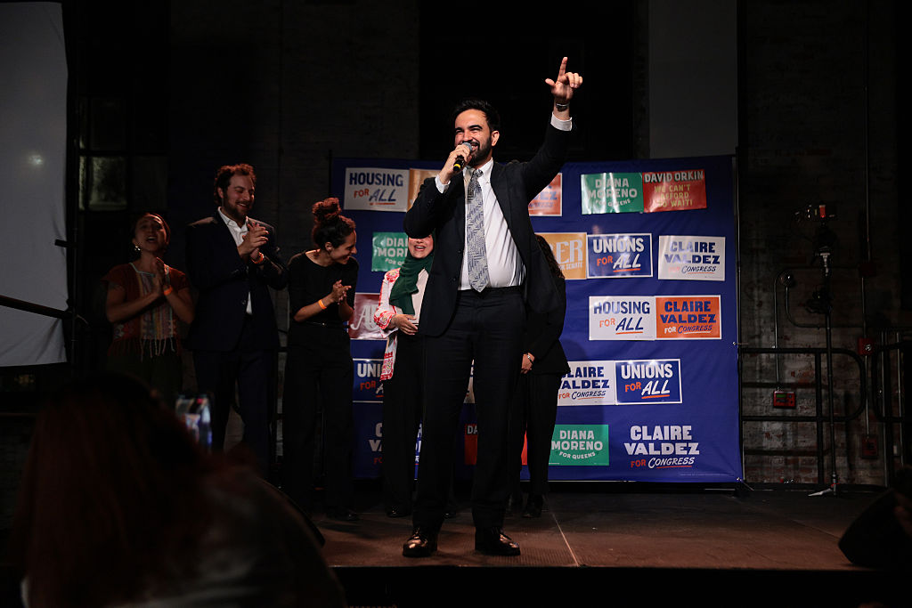 New York City Mayor Zohran Mamdani speaks during a primary-night watch party for NYC congressional candidate Claire Valdez at 99 Scott Studio on June 23, 2026, in the East Williamsburg neighborhood of the Brooklyn borough in New York City.