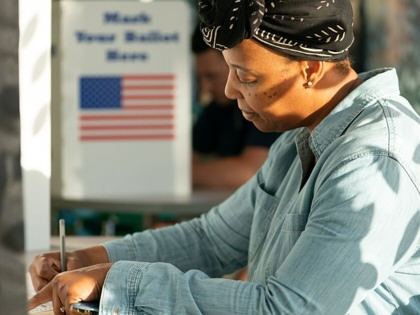 A woman casts her vote in Buffalo, New York. 