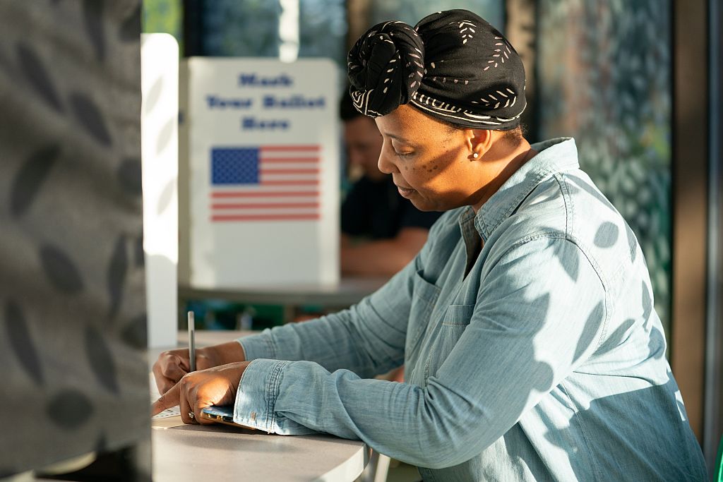 A woman casts her vote in Buffalo, New York. 