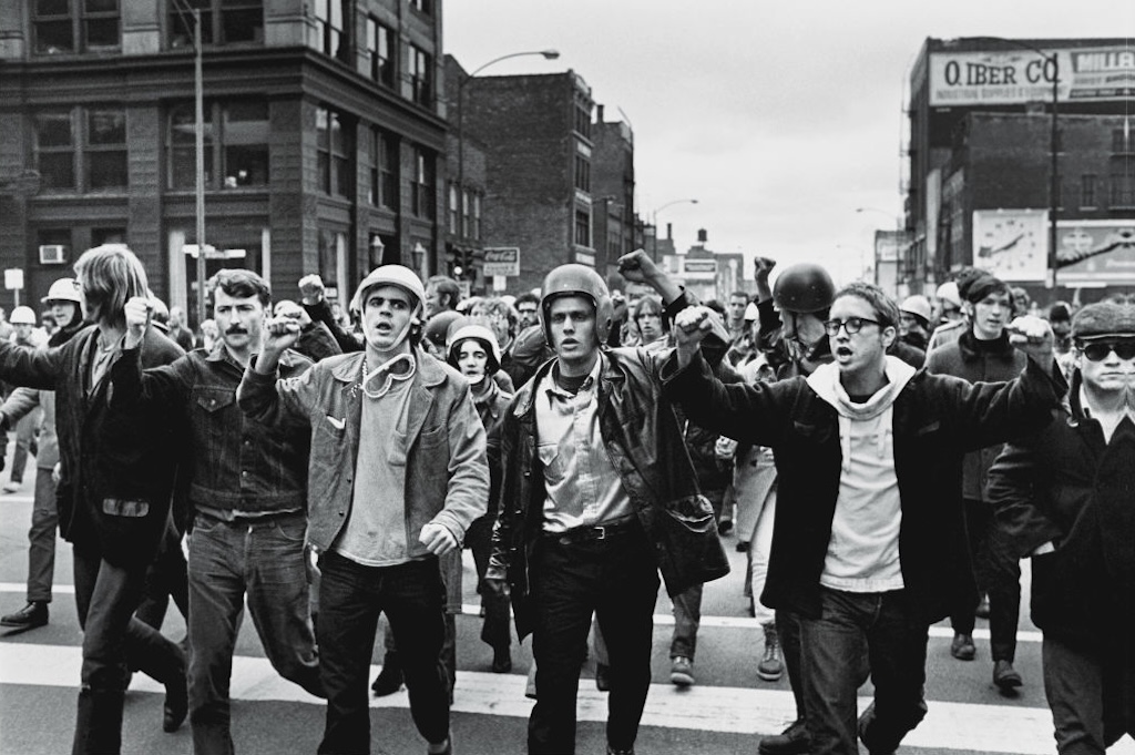 Weatherman activists march in the October 1969 "Days of Rage" in Chicago, Illinois.