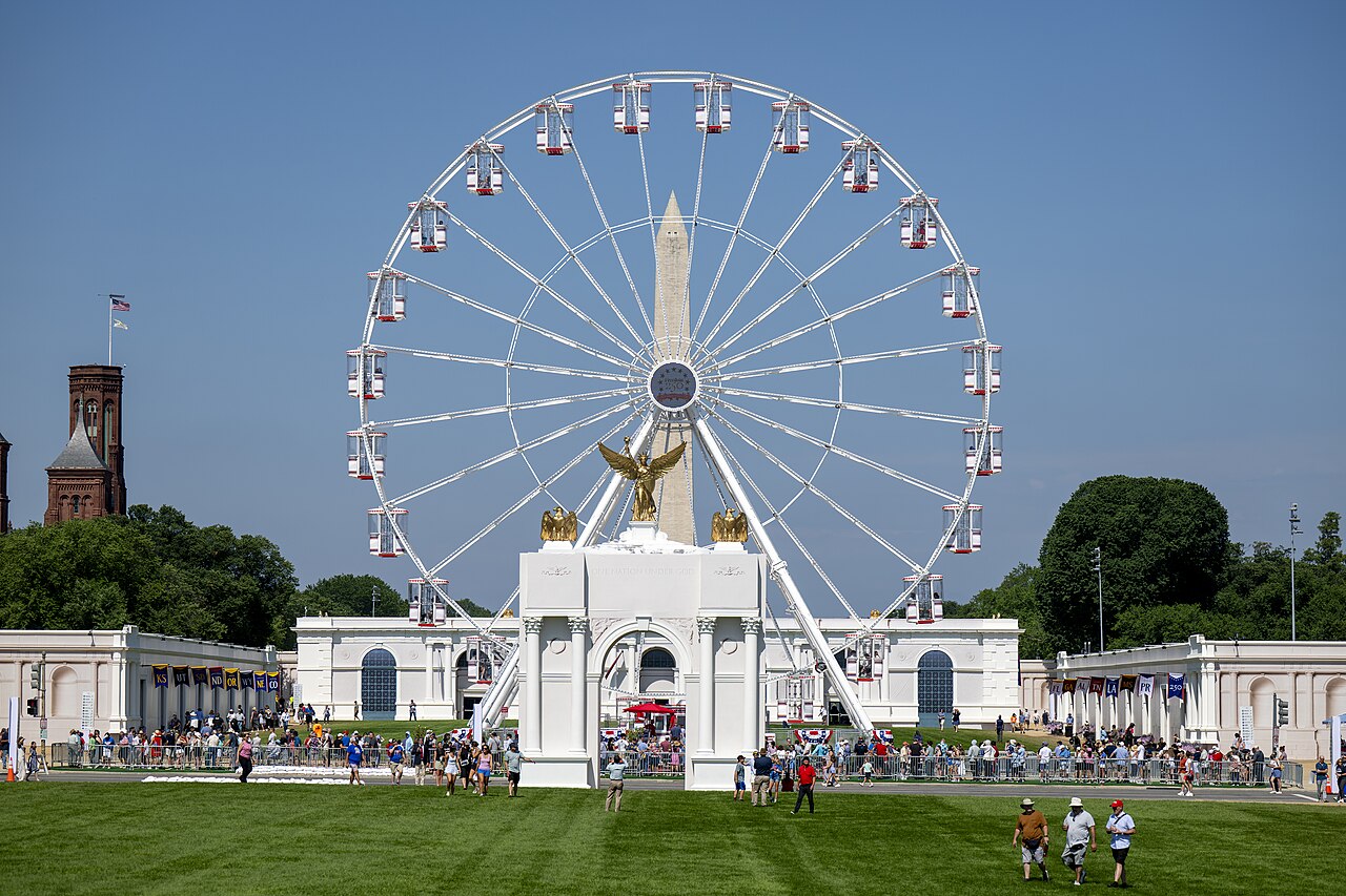 A scaled-down model of the proposed US Triumphal Arch at the Great American State Fair.