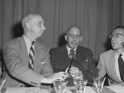 W. E. B. Du Bois sits with the American delegation at the April 1949 World Congress for Peace in Paris.