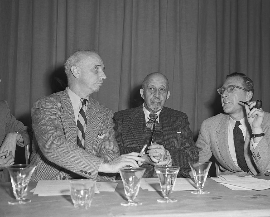W. E. B. Du Bois sits with the American delegation at the April 1949 World Congress for Peace in Paris.