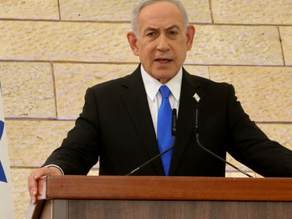 Benjamin Netanyahu speaks during the annual ceremony on the eve of Israel's Remembrance Day for fallen soldiers in Jerusalem on April 20, 2026.