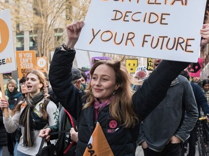 Demonstrators take part in a protest march from offices of OpenAI to Meta HQ and Google DeepMind HQ in London on February 28, 2026.