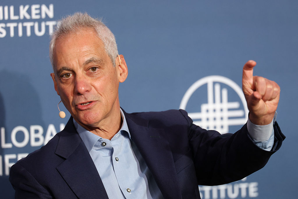 Former mayor of Chicago and White House Chief of Staff Rahm Emanuel speaks during the 29th annual Milken Institute Global Conference at the Beverly Hilton in Beverly Hills, California, on May 5, 2026. 
