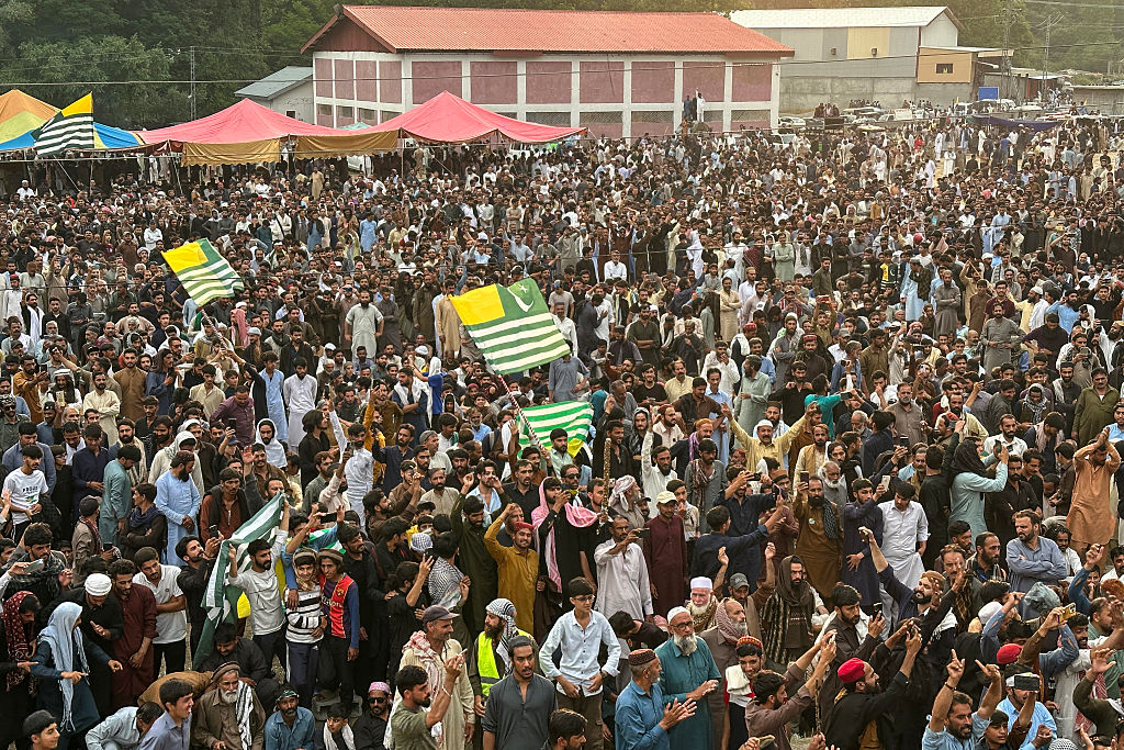 Supporters of the Joint Awami Action Committee (JAAC) gather during a week-long protest in Rawalakot, in Pakistan-administered Jammu Kashmir on June 24, 2026, following the group's ban under anti-terrorism laws by local authorities.