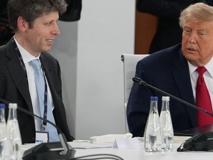 Donald Trump and Sam Altman interact during a meeting of G7 members in Evian, France, on June 17, 2026.