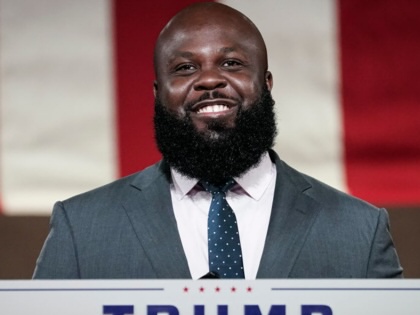 Ja’Ron Smith, White House director of Urban Affairs and Revitalization and deputy assistant to the president, prerecords his address to the Republican National Convention at the Mellon Auditorium on August 27, 2020, in Washington, DC.