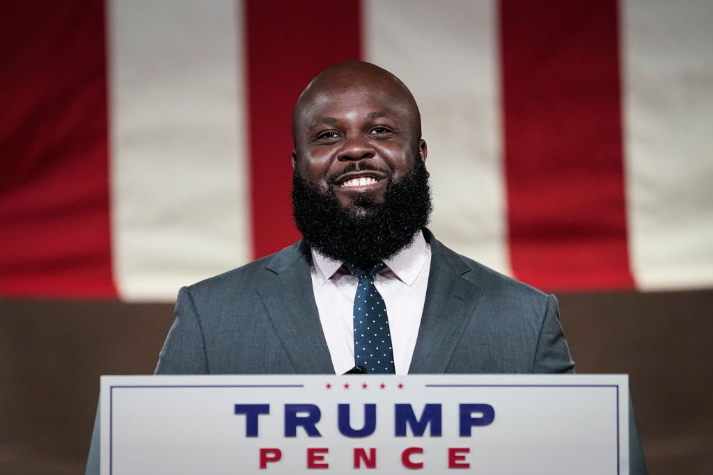 Ja’Ron Smith, White House director of Urban Affairs and Revitalization and deputy assistant to the president, prerecords his address to the Republican National Convention at the Mellon Auditorium on August 27, 2020, in Washington, DC.