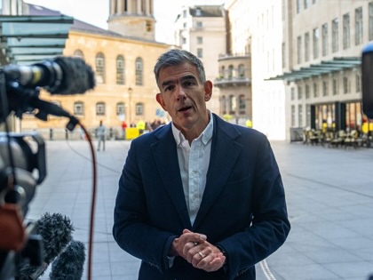 BBC Director-General Matt Brittin speaks to the media outside Broadcasting House as he arrives on the first day in his new role, on May 18, 2026, in London, United Kingdom.