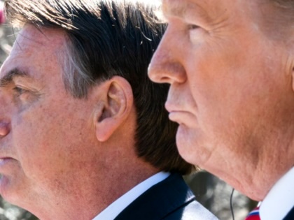 Donald Trump and Jair Bolsonaro attend a joint news conference on March 19, 2019, in Washington, DC.