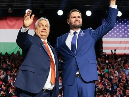 US Vice President J. D. Vance and then Hungarian Prime Minister Viktor Orbán appear on stage together during the Day of Friendship event at MTK Sportpark in Budapest, Hungary, on April 7, 2026.