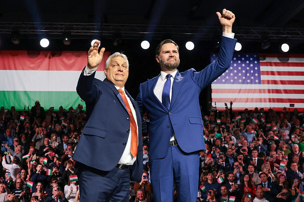 US Vice President J. D. Vance and then Hungarian Prime Minister Viktor Orbán appear on stage together during the Day of Friendship event at MTK Sportpark in Budapest, Hungary, on April 7, 2026.