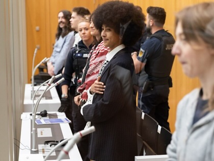 The "Ulm Five" pro-Palestine activists attend their trial in Stuttgart on April 27, 2026. 