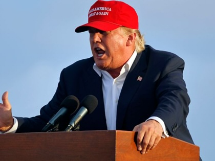 Donald Trump speaks during a rally aboard the USS Iowa in Los Angeles, California. on September 15, 2015. 