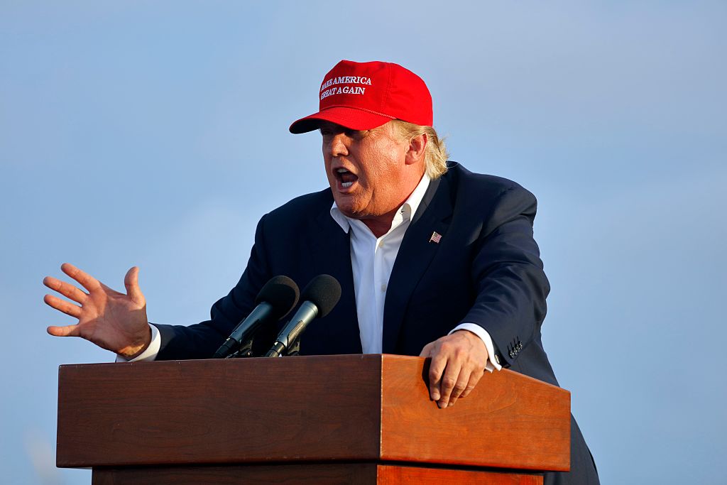 Donald Trump speaks during a rally aboard the USS Iowa in Los Angeles, California. on September 15, 2015. 