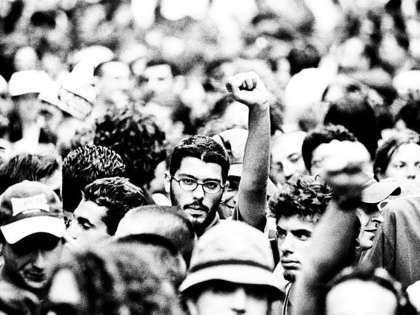 Activists gather to protest against the 27th G8 Summit In Genoa, Italy, on July 21, 2001.