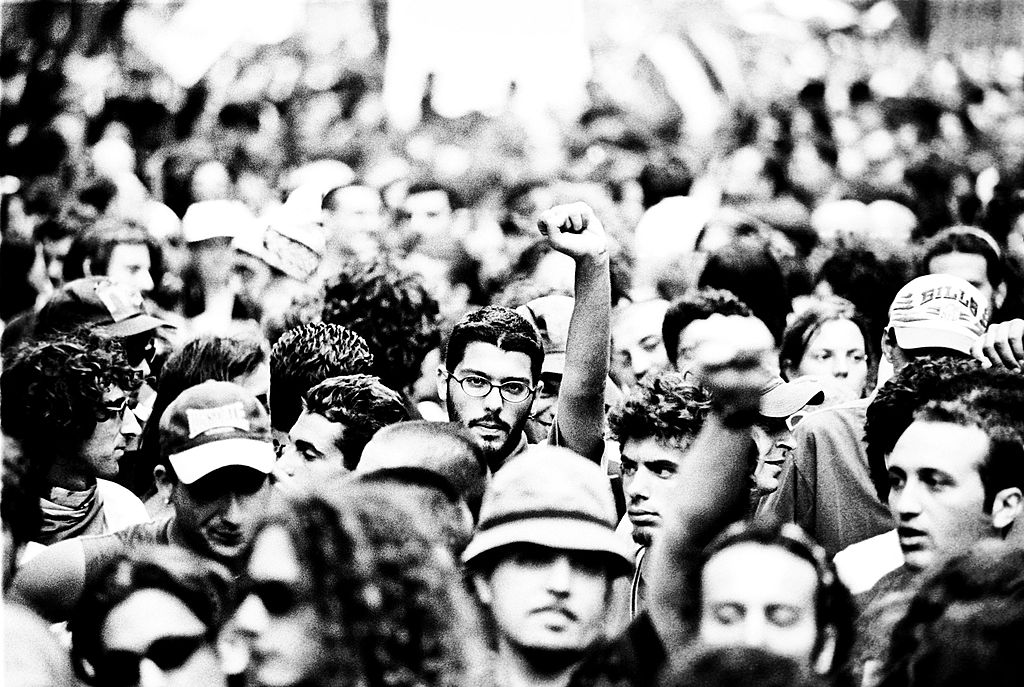 Activists gather to protest against the 27th G8 Summit In Genoa, Italy, on July 21, 2001.