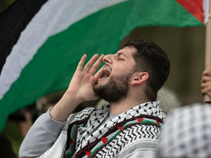 Demonstrators take part in a pro-Palestinian march near United Nations headquarters on September 23, 2025. 