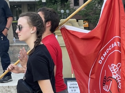 DSA activists protest the Supreme Court's Dobbs decision in Columbus, Ohio.