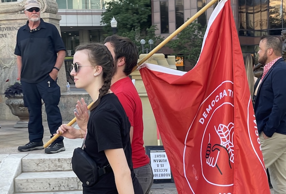 DSA activists protest the Supreme Court's Dobbs decision in Columbus, Ohio.